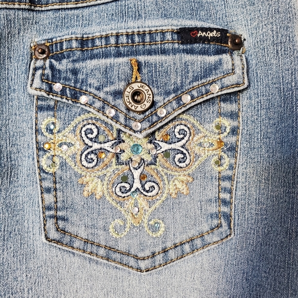 💕Angels Jeans Embroidered Enbelished Mini Skirt Size 7 L👀K 💕Angels - Picture 12 of 14